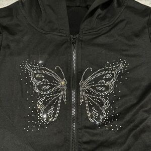 Black Rhinestone Butterfly Puffer Jacket